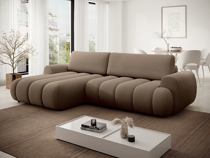 Canapé d'angle gauche convertible en tissu taupe FRIDORA