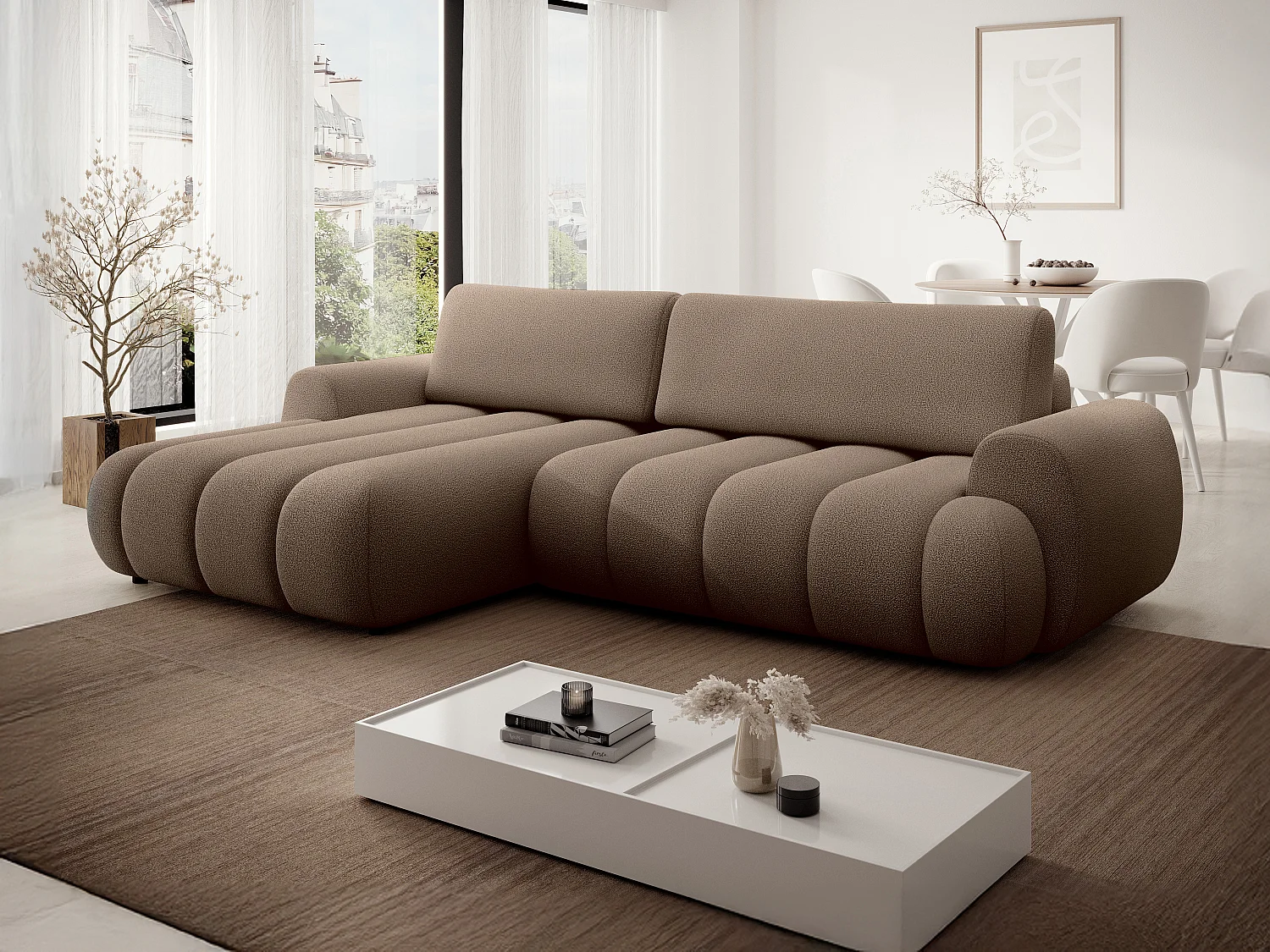 Canapé d'angle gauche convertible en tissu taupe FRIDORA