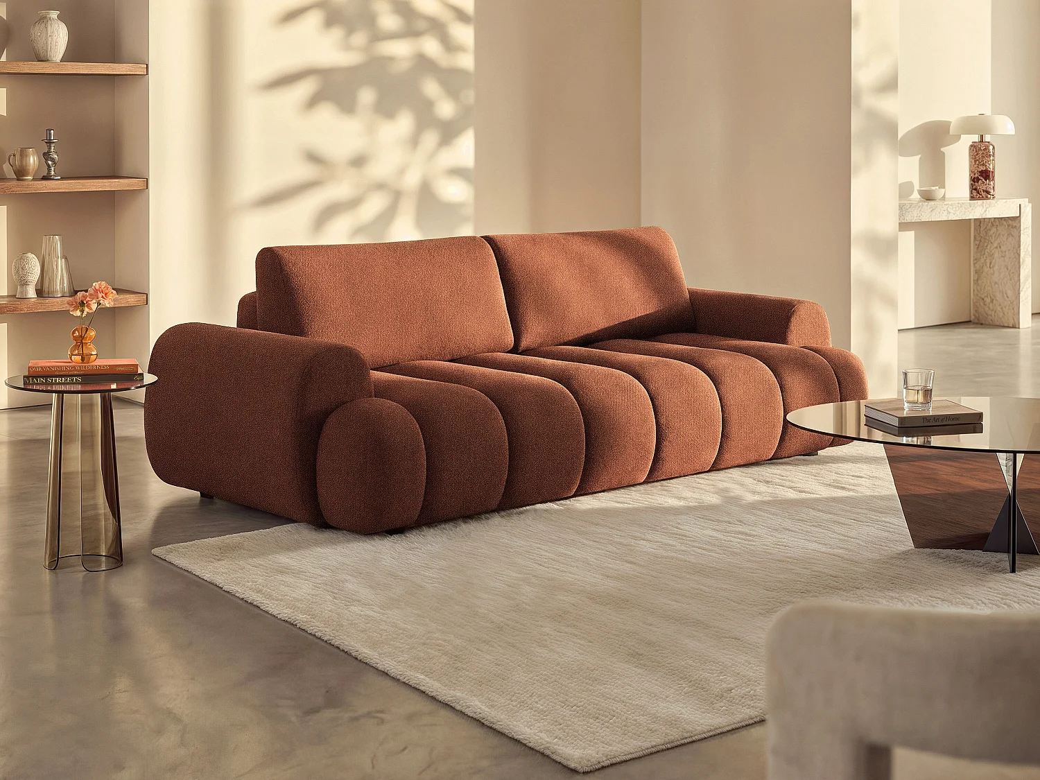 Divano 4 posti letto in tessuto terracotta FRIDORA