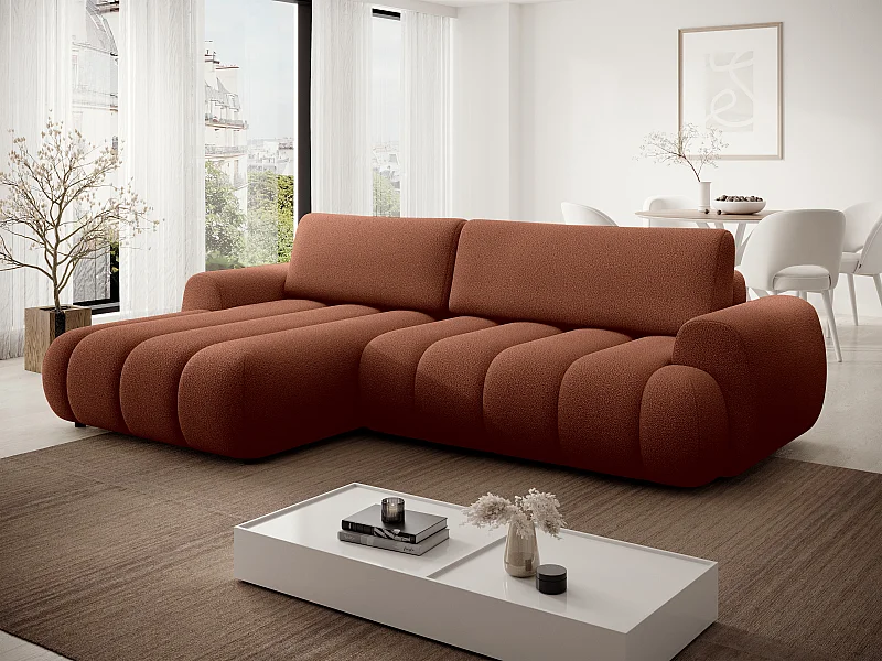 Ecksofa mit Schlaffunktion - Ecke links - Stoff - Terrakotta - FRIDORA