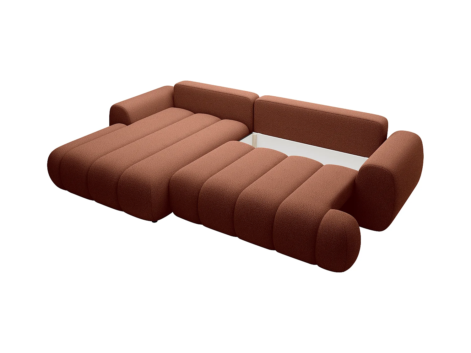 Venstre hjørnesofa med sovesofa i terracotta stof FRIDORA