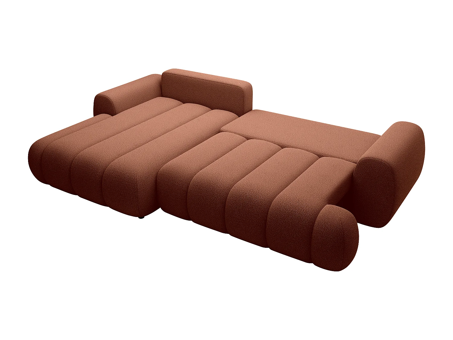 Vänstervänd bäddsoffa i terracottafärgat tyg FRIDORA