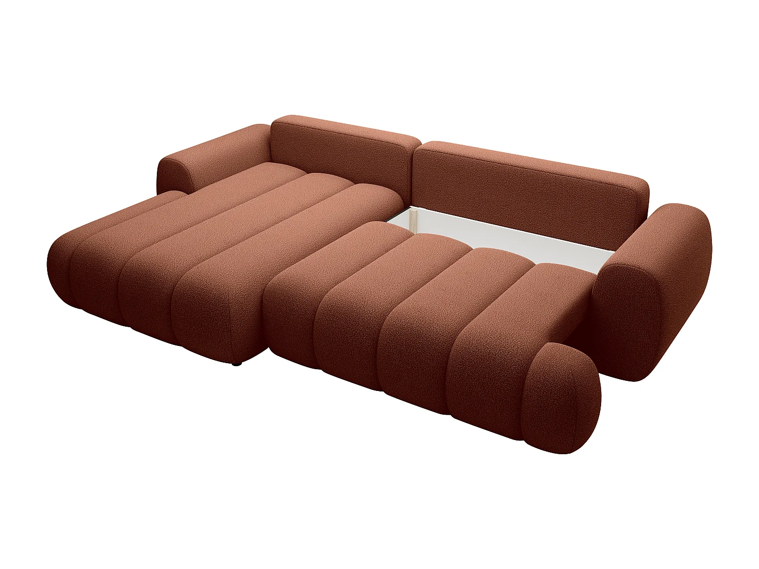Vänstervänd bäddsoffa i terracottafärgat tyg FRIDORA