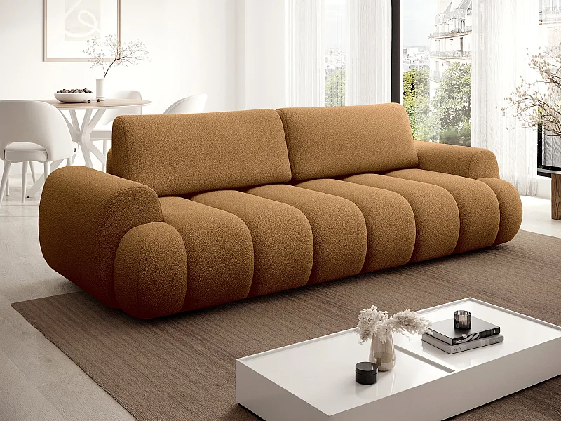 Canapé 4 places convertible en tissu jaune moutade FRIDORA