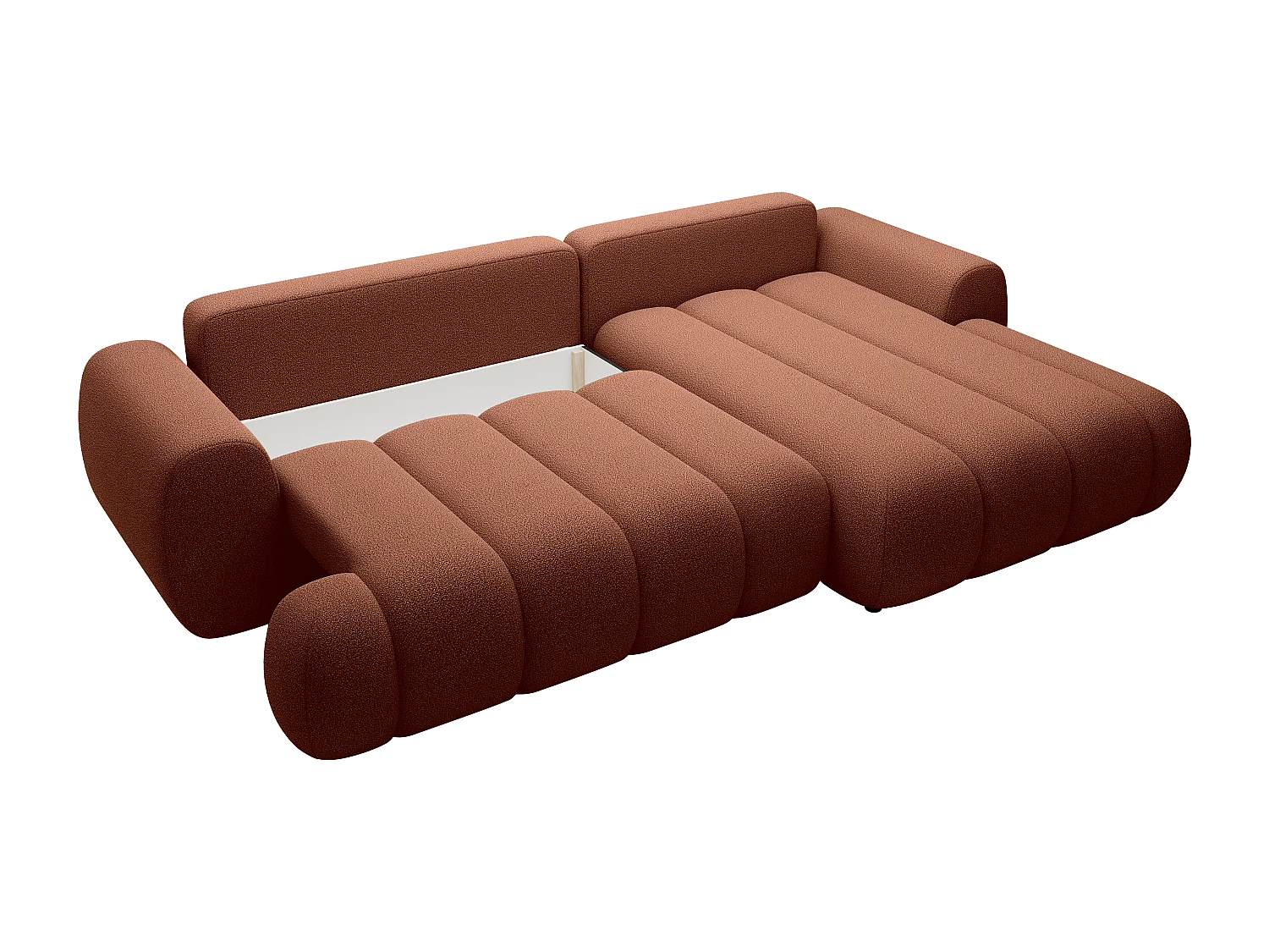 Höger hörnsofa bäddsoffa i terracotta tyg FRIDORA
