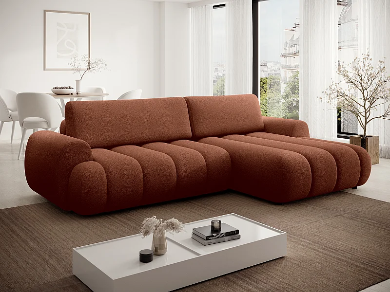 Canapé d'angle droit convertible en tissu terracotta FRIDORA