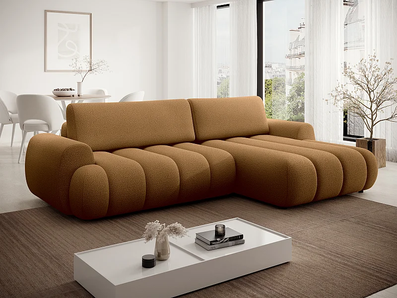 Ecksofa mit Schlaffunktion - Ecke rechts - Stoff - Senfgelb - FRIDORA