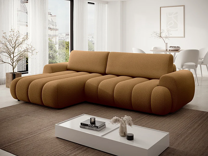 Ecksofa mit Schlaffunktion - Ecke links - Stoff - Senfgelb - FRIDORA