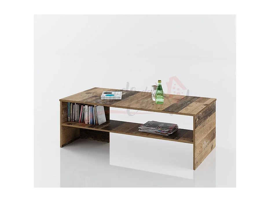 Tavolino basso da salotto effetto legno con ripiano TI10 100x41 legno anticato