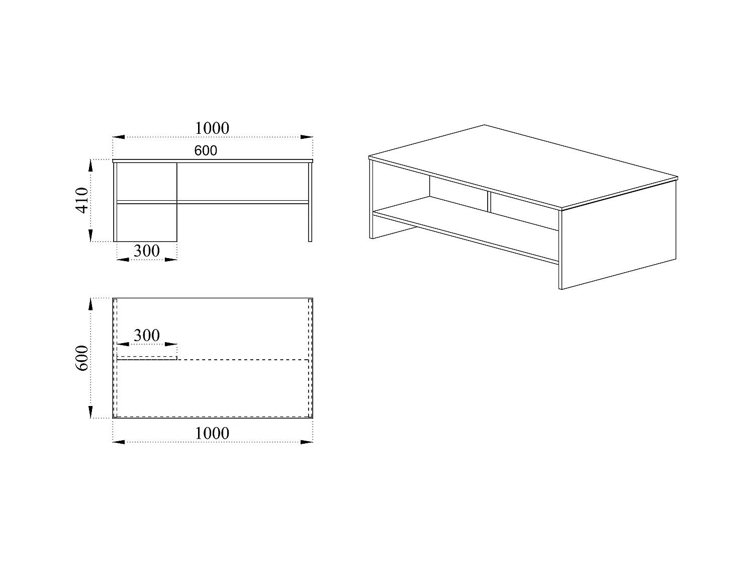 Tavolino basso da salotto effetto legno con ripiano TI10 100x41 legno anticato