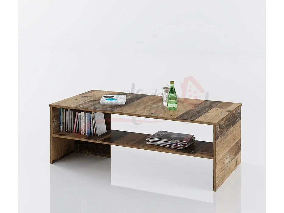 Tavolino basso da salotto effetto legno con ripiano TI10 100x41 legno anticato