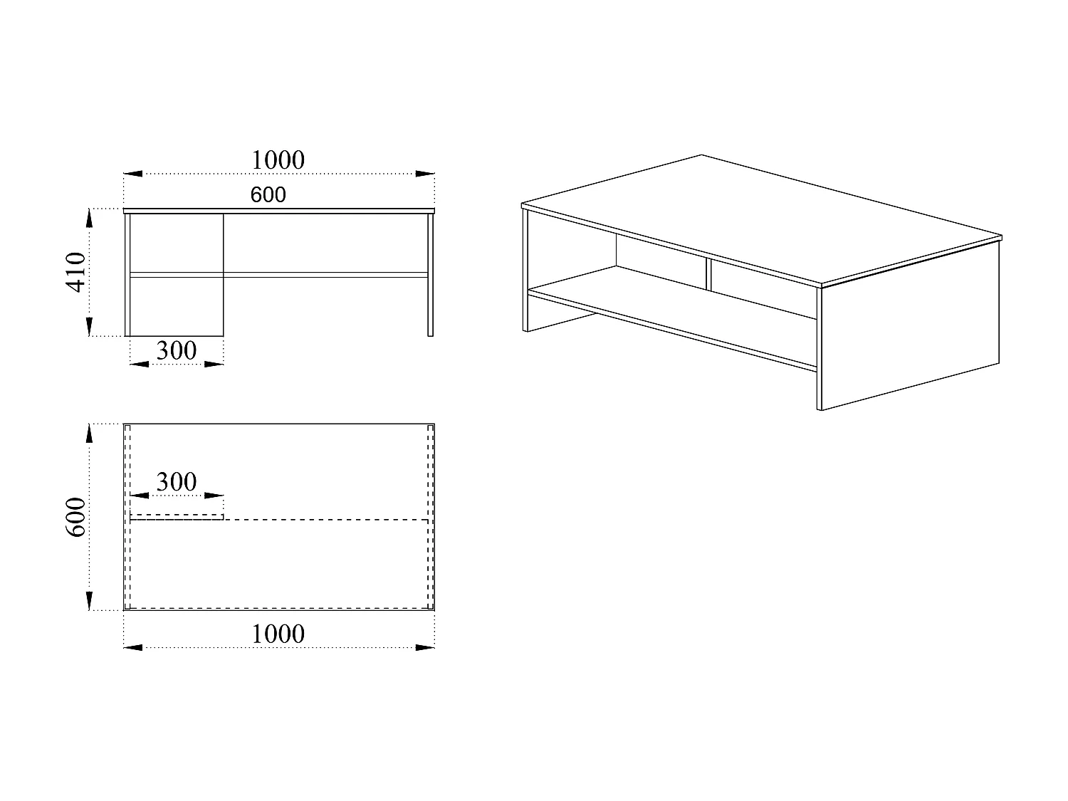 Tavolino basso da salotto effetto legno con ripiano TI10 100x41 legno anticato