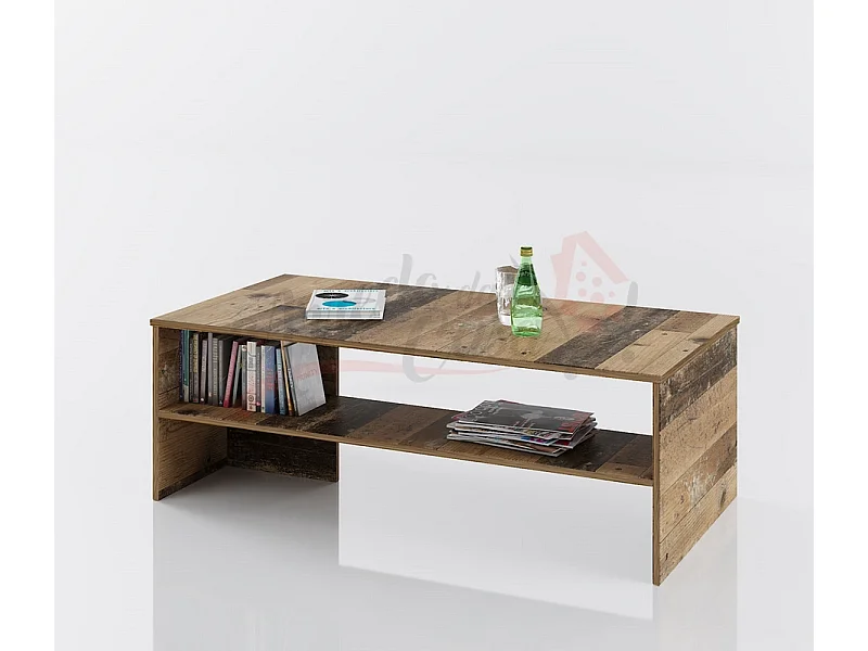 Tavolino basso da salotto effetto legno con ripiano TI10 100x41 legno anticato