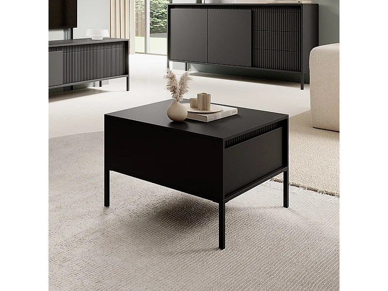 Tavolino da salotto moderno 68x48cm con cassetto nero TLK11