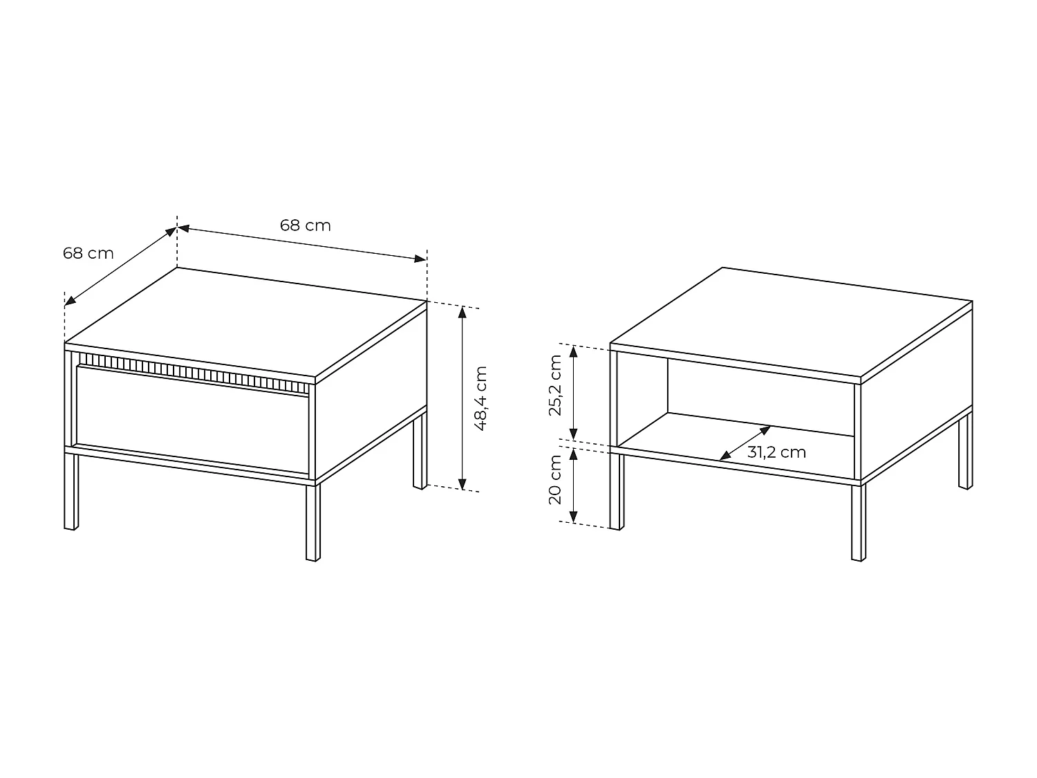 Tavolino da salotto moderno 68x48cm con cassetto nero TLK11