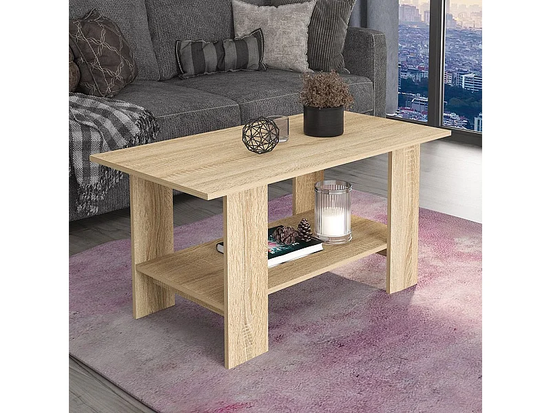 Tavolino da salotto con ripiano inferiore 100x55 cm rovere chiaro TG10