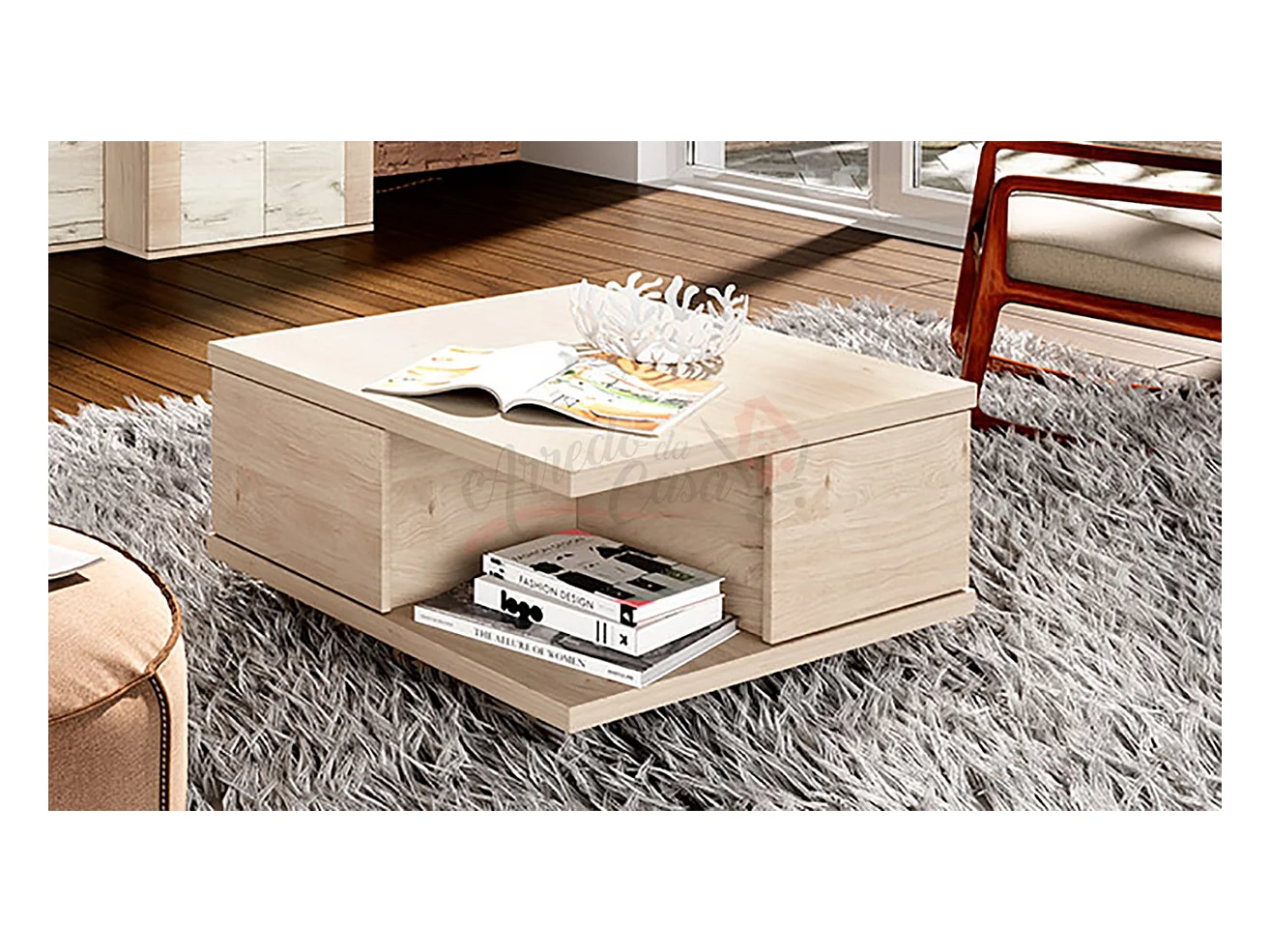 Tavolino basso da salotto design moderno effetto legno TI6231 75x39,4 rovere chiaro