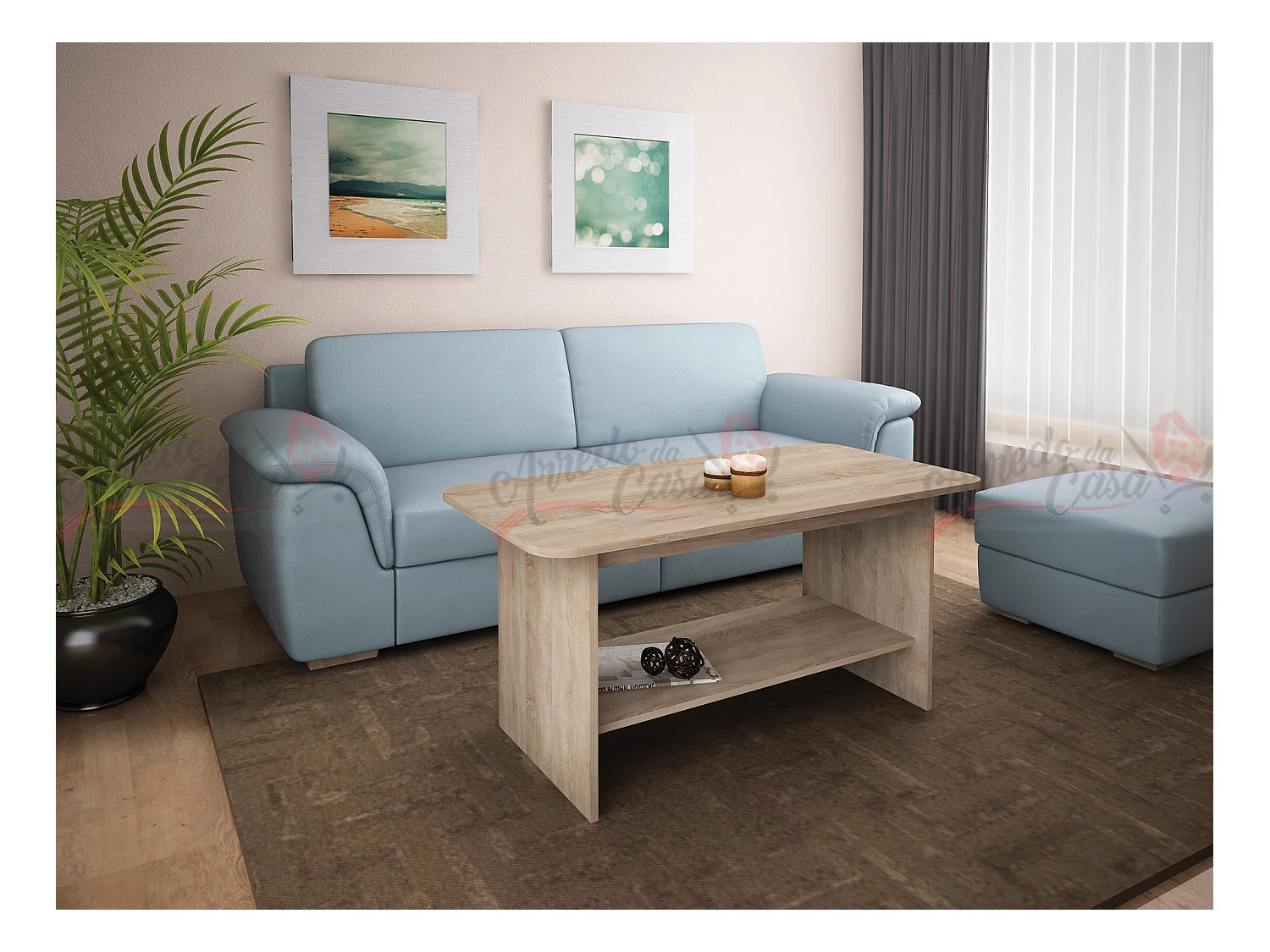 Tavolo per zona living design moderno effetto legno TG2 120x60 rovere chiaro