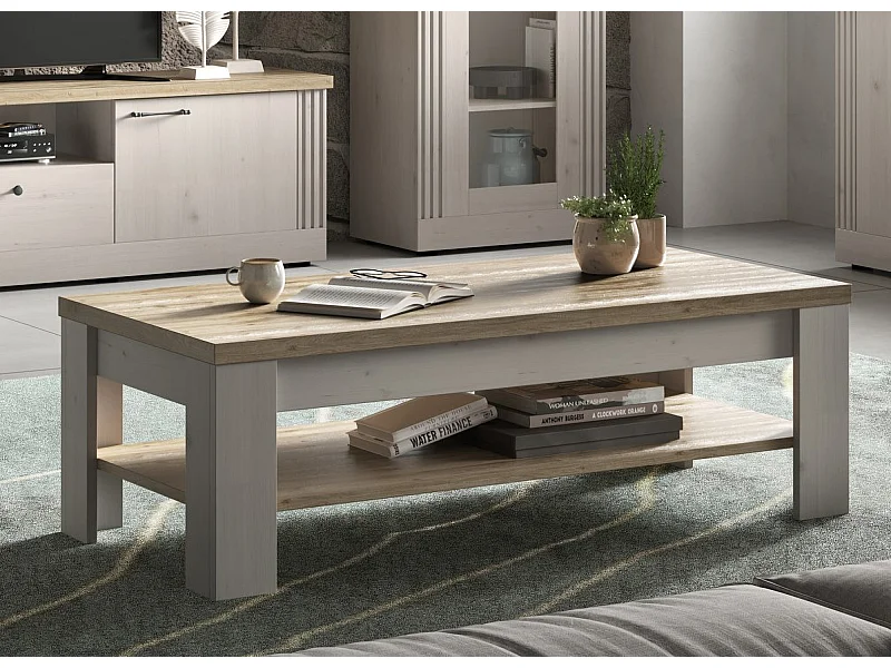 Tavolino da salotto moderno 110x68 cm bianco effetto legno e rovere TSL11