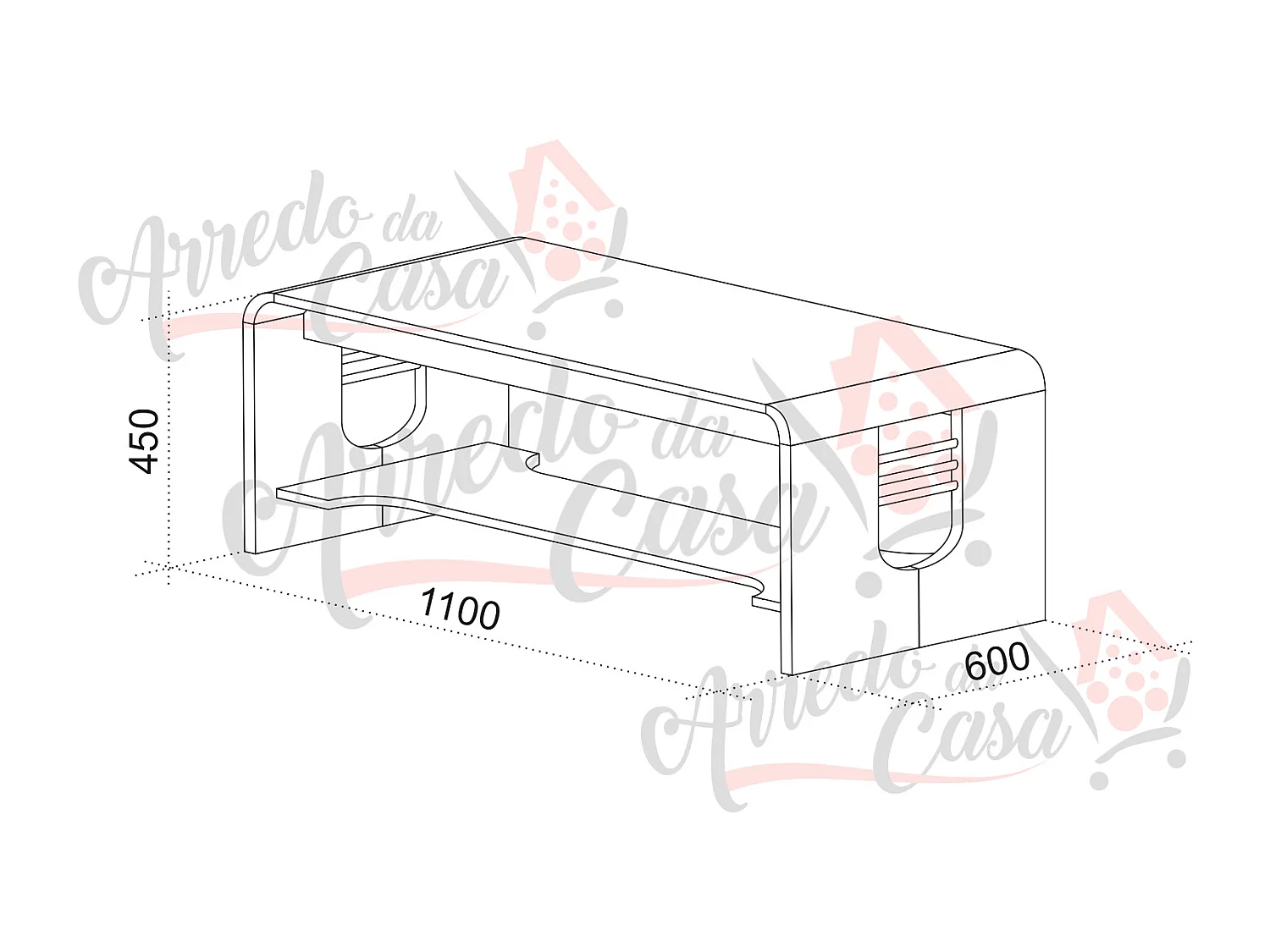 Tavolino basso per salotto design vintage effetto legno TU4 110x45 nero e bianco legno