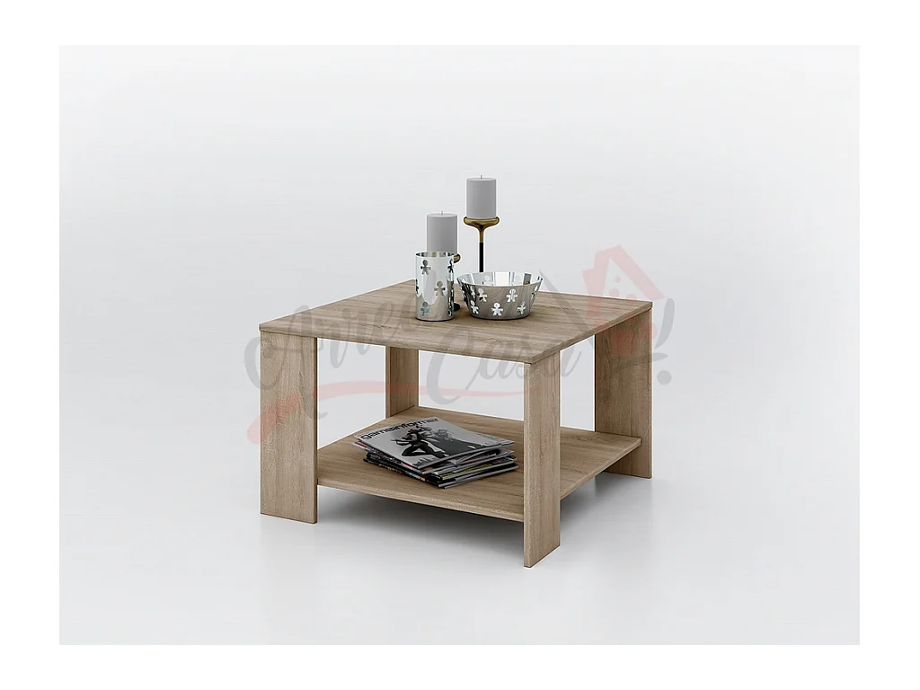 tavolino basso per salotto quadrato effetto legno TI8 70x44 rovere chiaro
