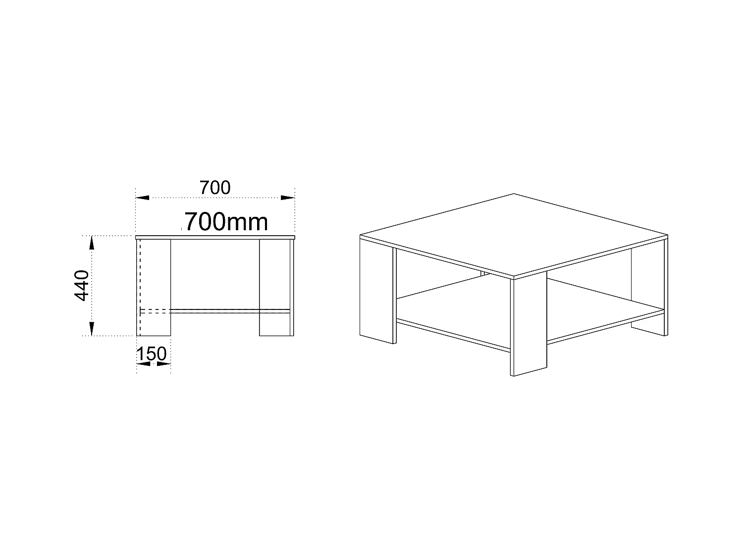 tavolino basso per salotto quadrato effetto legno TI8 70x44 rovere chiaro
