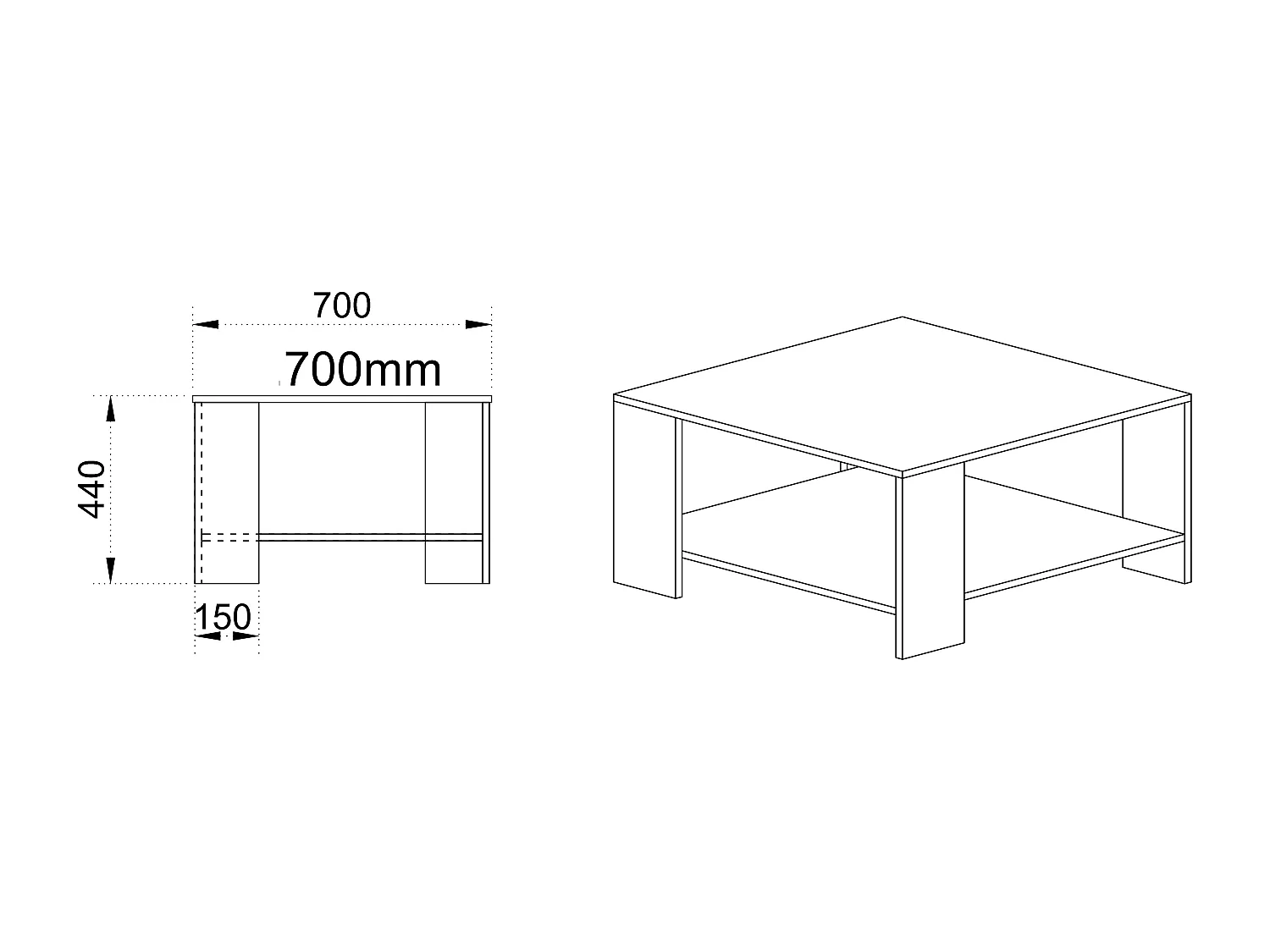 tavolino basso per salotto quadrato effetto legno TI8 70x44 rovere chiaro