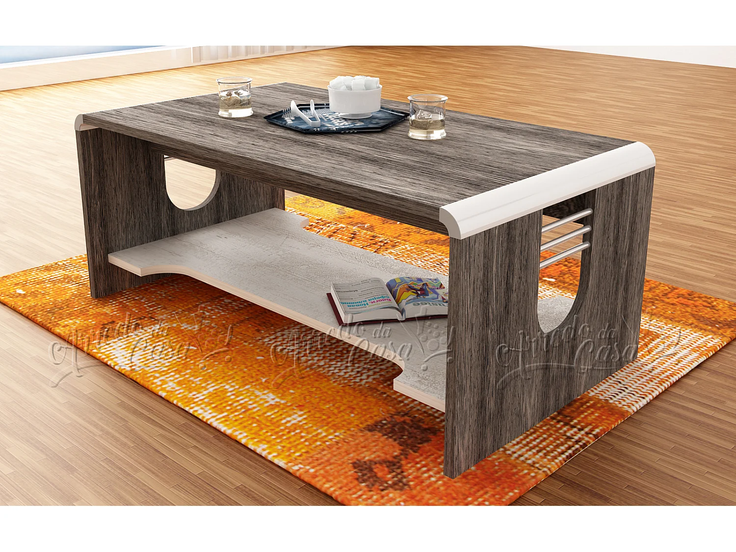 tavolino basso da salotto design vintage effetto legno TU1 110x45 rovere scuro