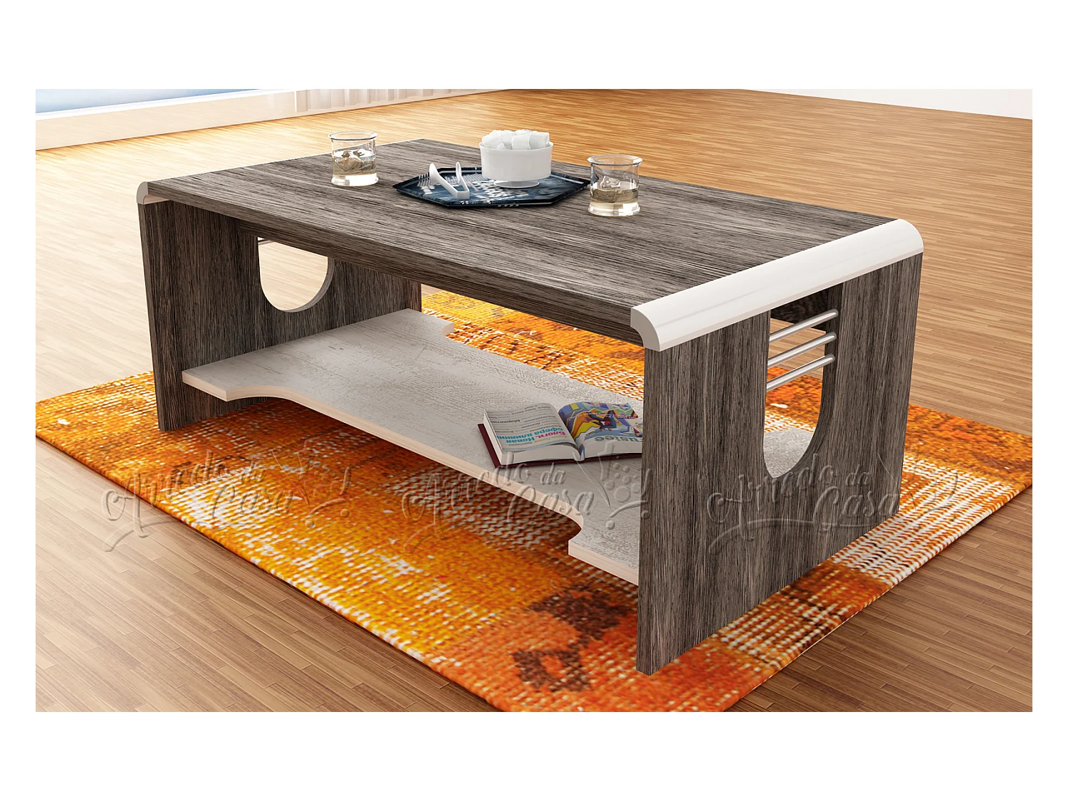 tavolino basso da salotto design vintage effetto legno TU1 110x45 rovere scuro