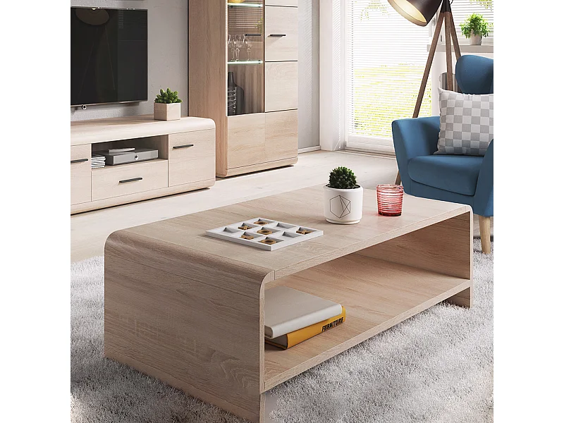 Tavolino da salotto moderno 120x42cm con ampio ripiano rovere chiaro TLK7