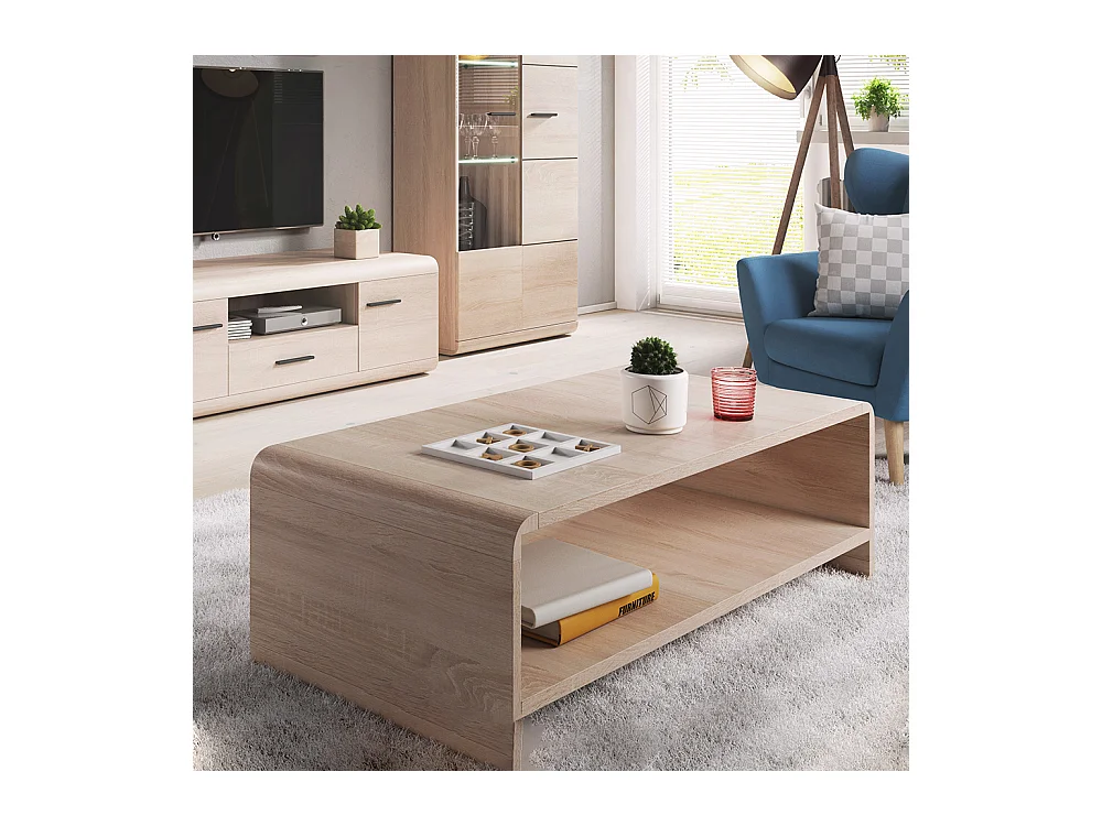 Tavolino da salotto moderno 120x42cm con ampio ripiano rovere chiaro TLK7