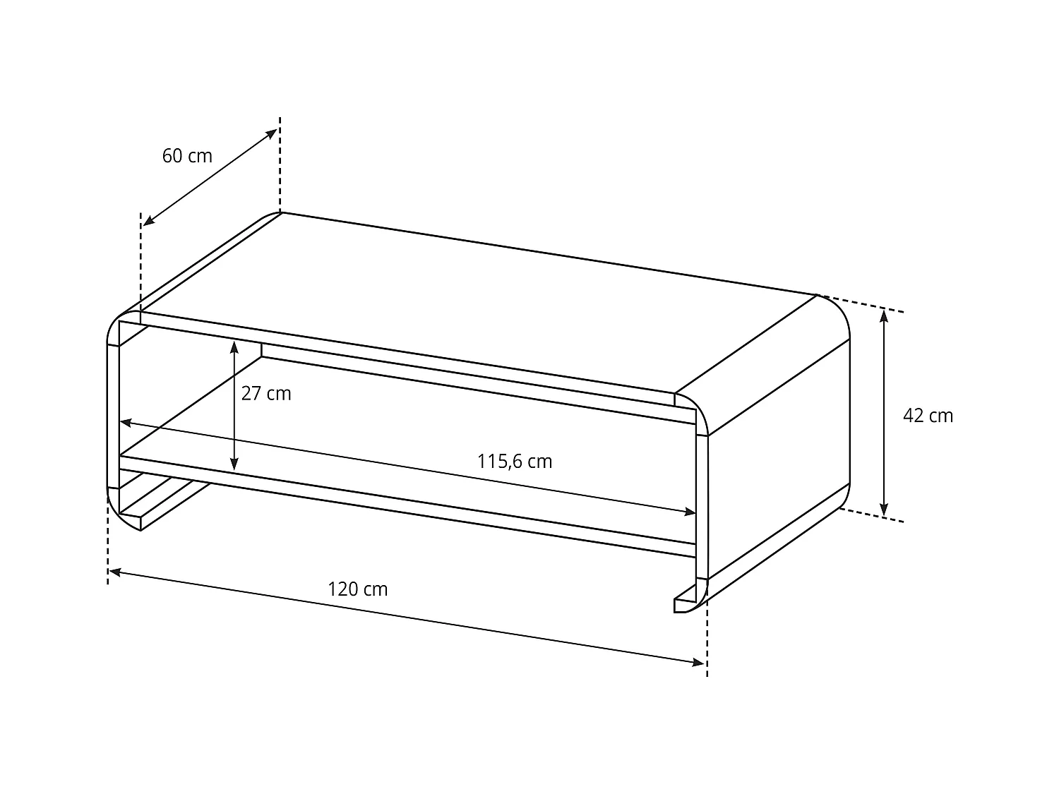 Tavolino da salotto moderno 120x42cm con ampio ripiano rovere chiaro TLK7