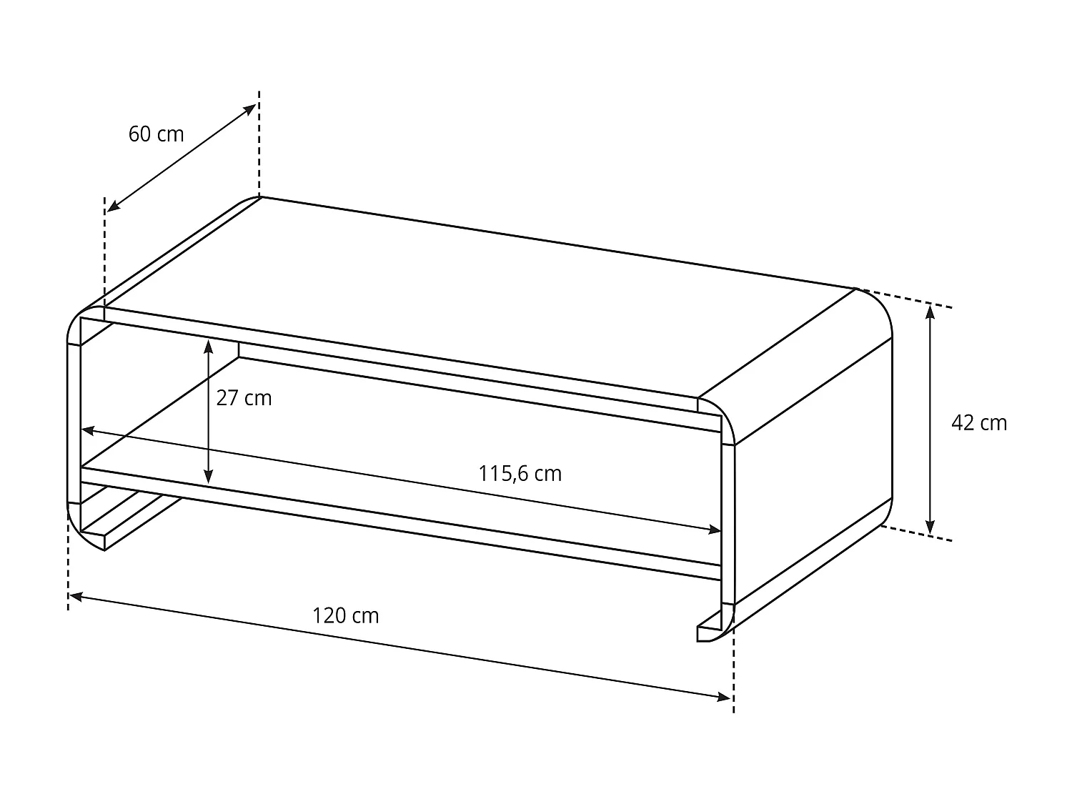 Tavolino da salotto moderno 120x42cm con ampio ripiano rovere chiaro TLK7