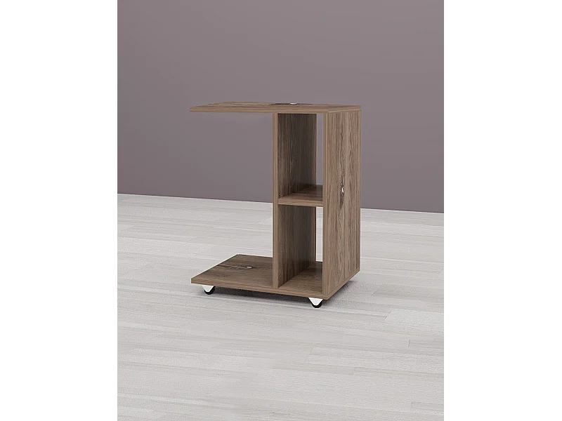 Tavolino da salotto con ruote e 2 vani a giorno in marrone TG9