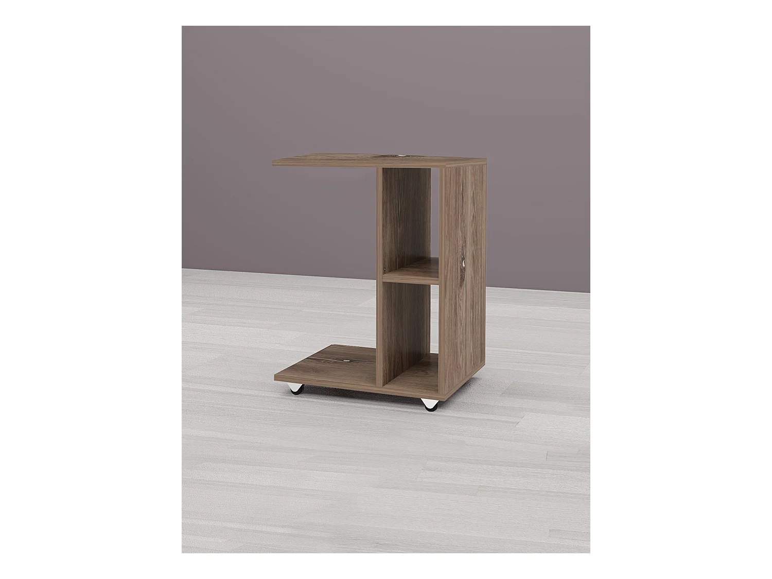 Tavolino da salotto con ruote e 2 vani a giorno in marrone TG9