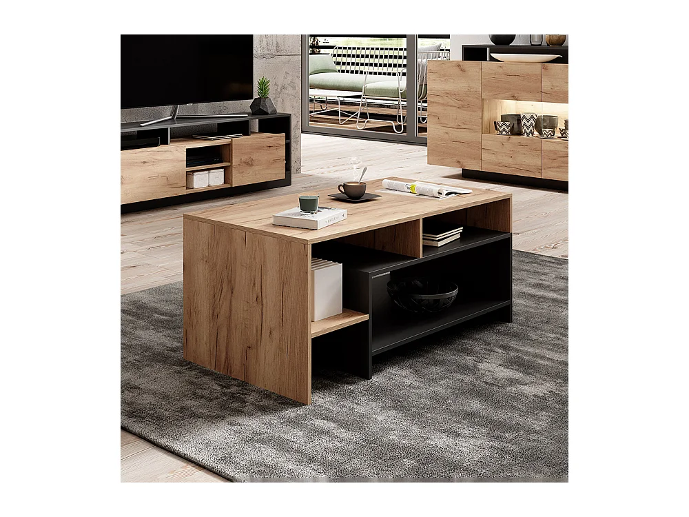 Tavolino da soggiorno moderno 120x53 antracite e rovere naturale TLK3