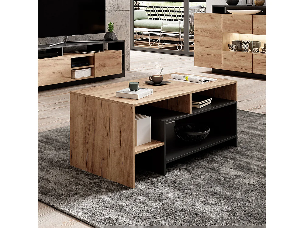 Tavolino da soggiorno moderno 120x53 antracite e rovere naturale TLK3