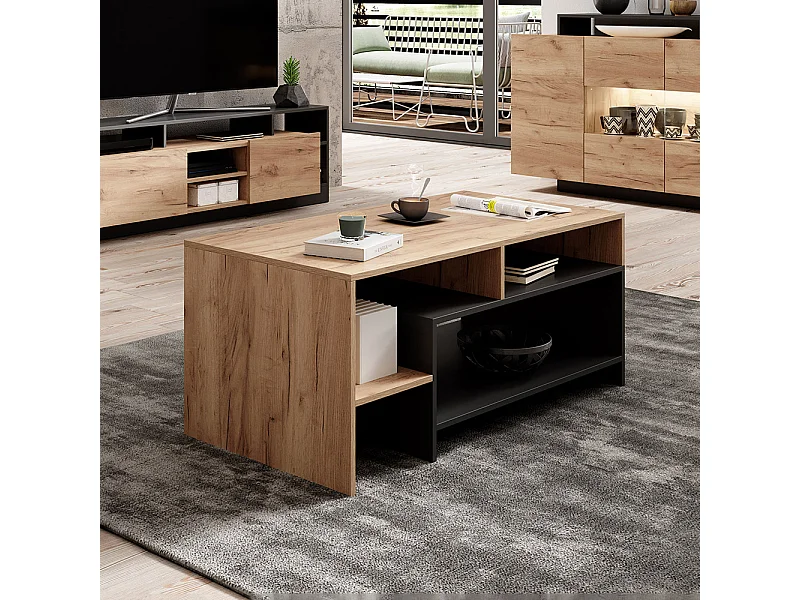Tavolino da soggiorno moderno 120x53 antracite e rovere naturale TLK3