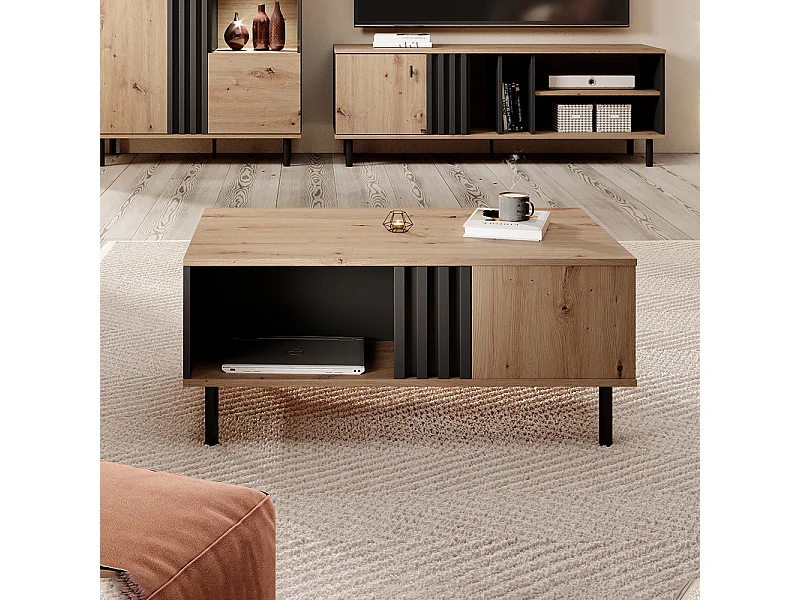 Tavolino da salotto moderno 100x43cm rovere e nero TLK8