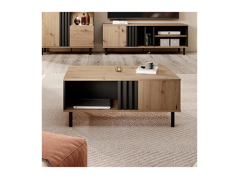 Tavolino da salotto moderno 100x43cm rovere e nero TLK8