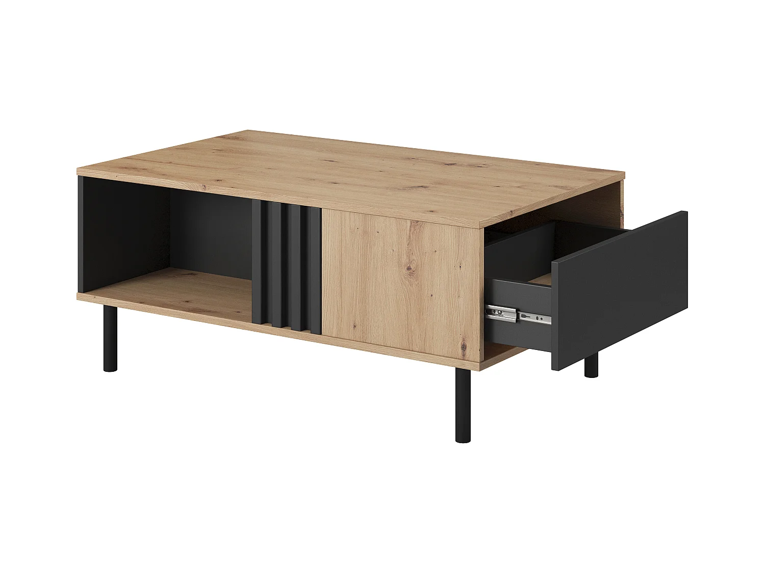 Tavolino da salotto moderno 100x43cm rovere e nero TLK8