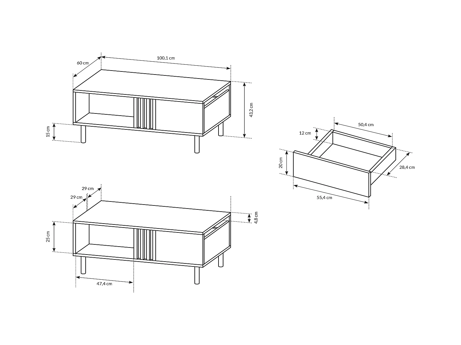 Tavolino da salotto moderno 100x43cm rovere e nero TLK8