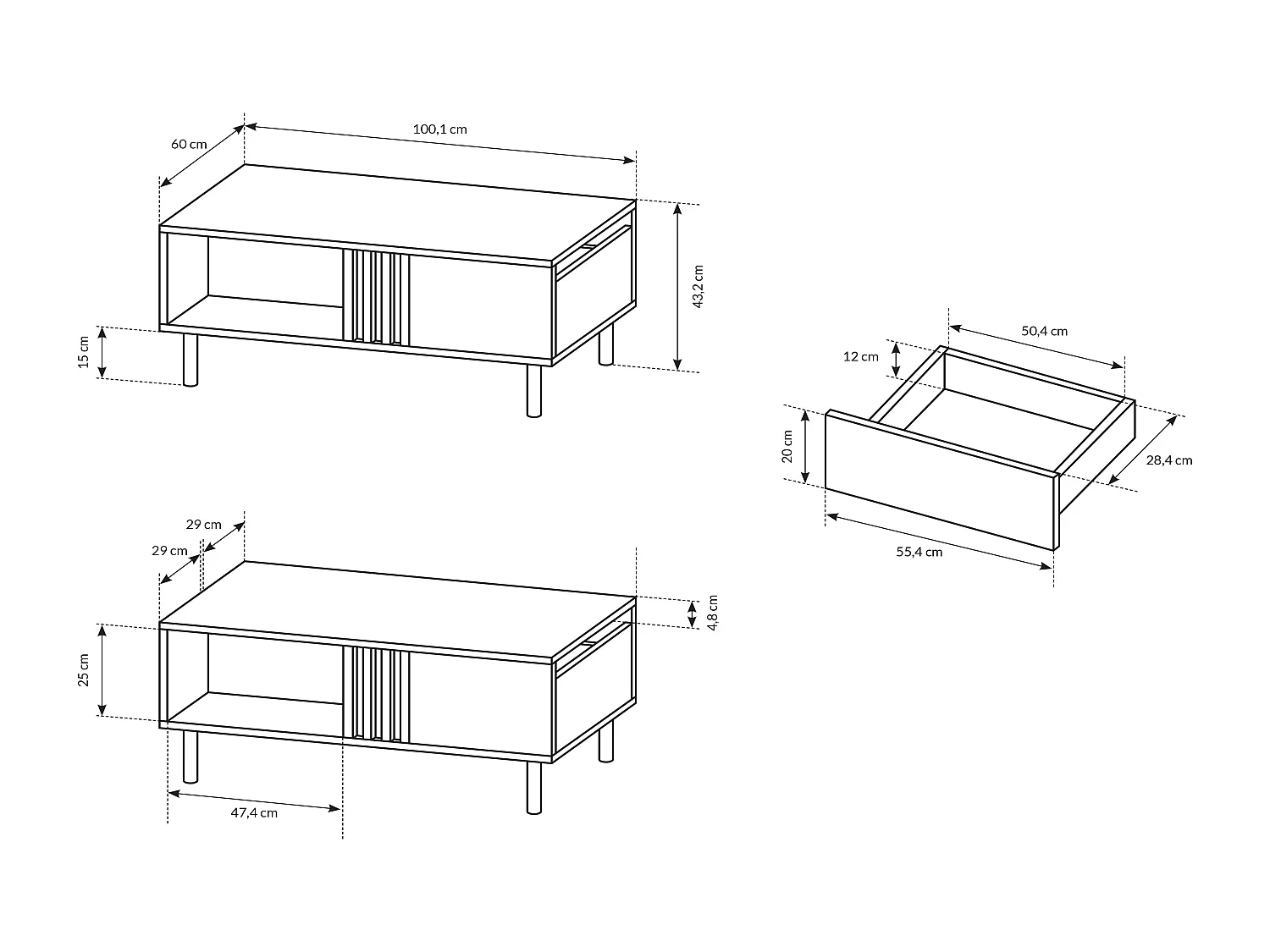 Tavolino da salotto moderno 100x43cm rovere e nero TLK8