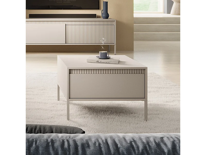Tavolino da salotto moderno 68x48cm con cassetto beige TLK11