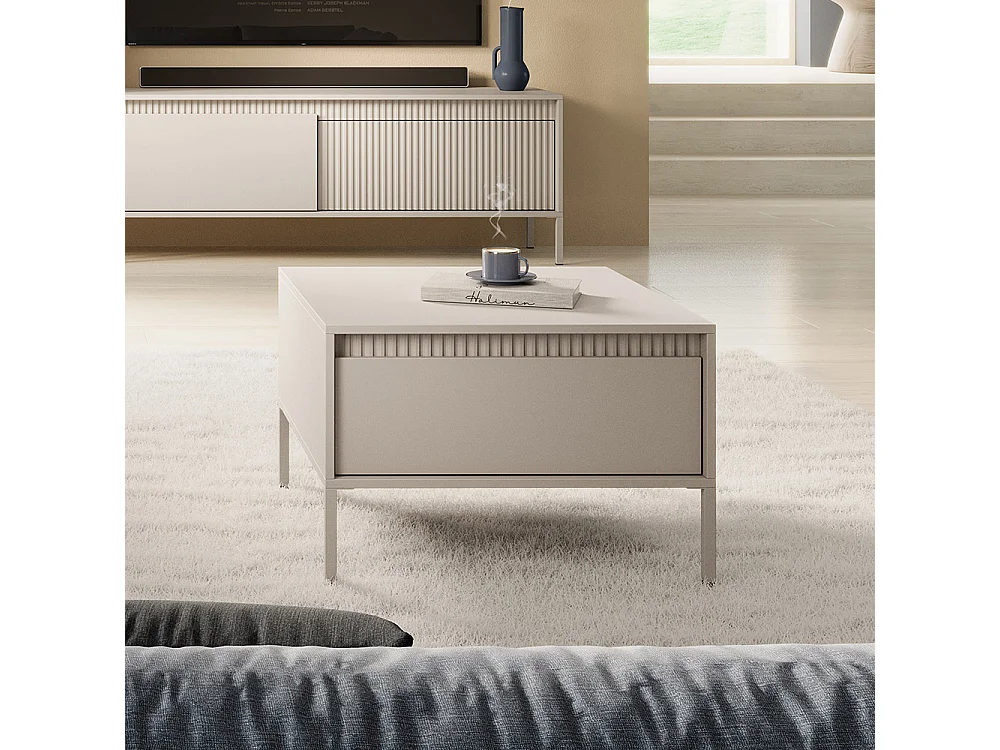 Tavolino da salotto moderno 68x48cm con cassetto beige TLK11