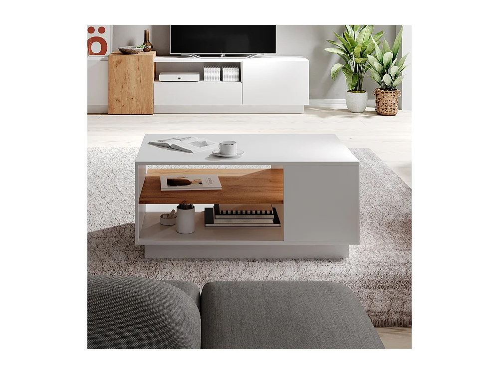 Tavolino da salotto moderno 100x45cm bianco e rovere TLK13