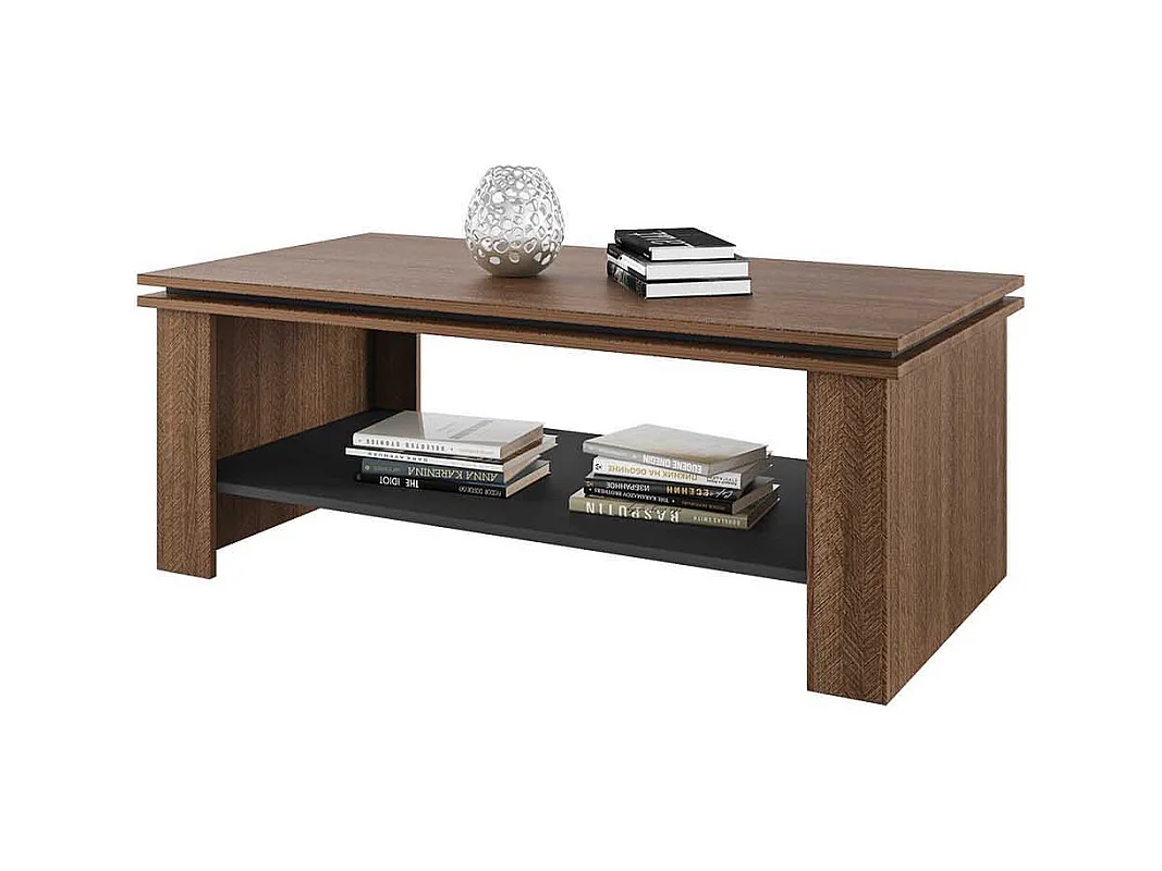 tavolino basso per salotto effetto legno con ripiano inferiore TI16 115x51 noce e antracite