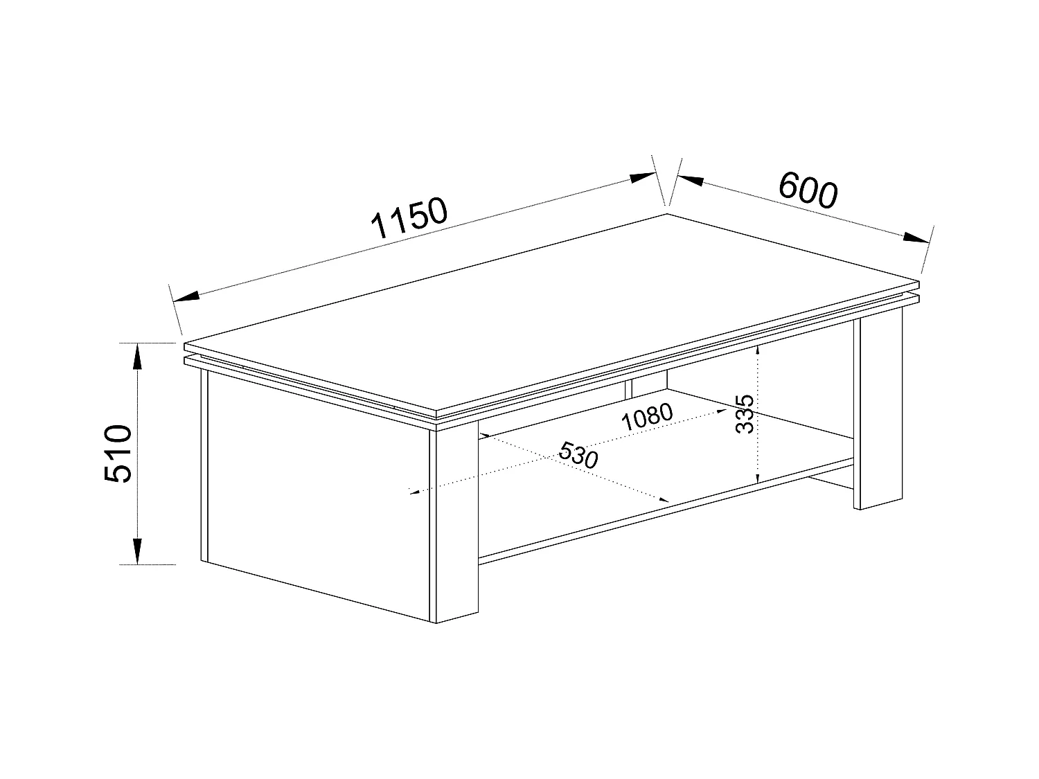 tavolino basso per salotto effetto legno con ripiano inferiore TI16 115x51 noce e antracite