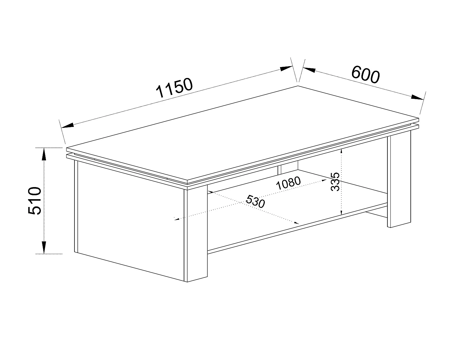 tavolino basso per salotto effetto legno con ripiano inferiore TI16 115x51 noce e antracite