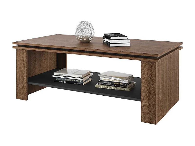 tavolino basso per salotto effetto legno con ripiano inferiore TI16 115x51 noce e antracite